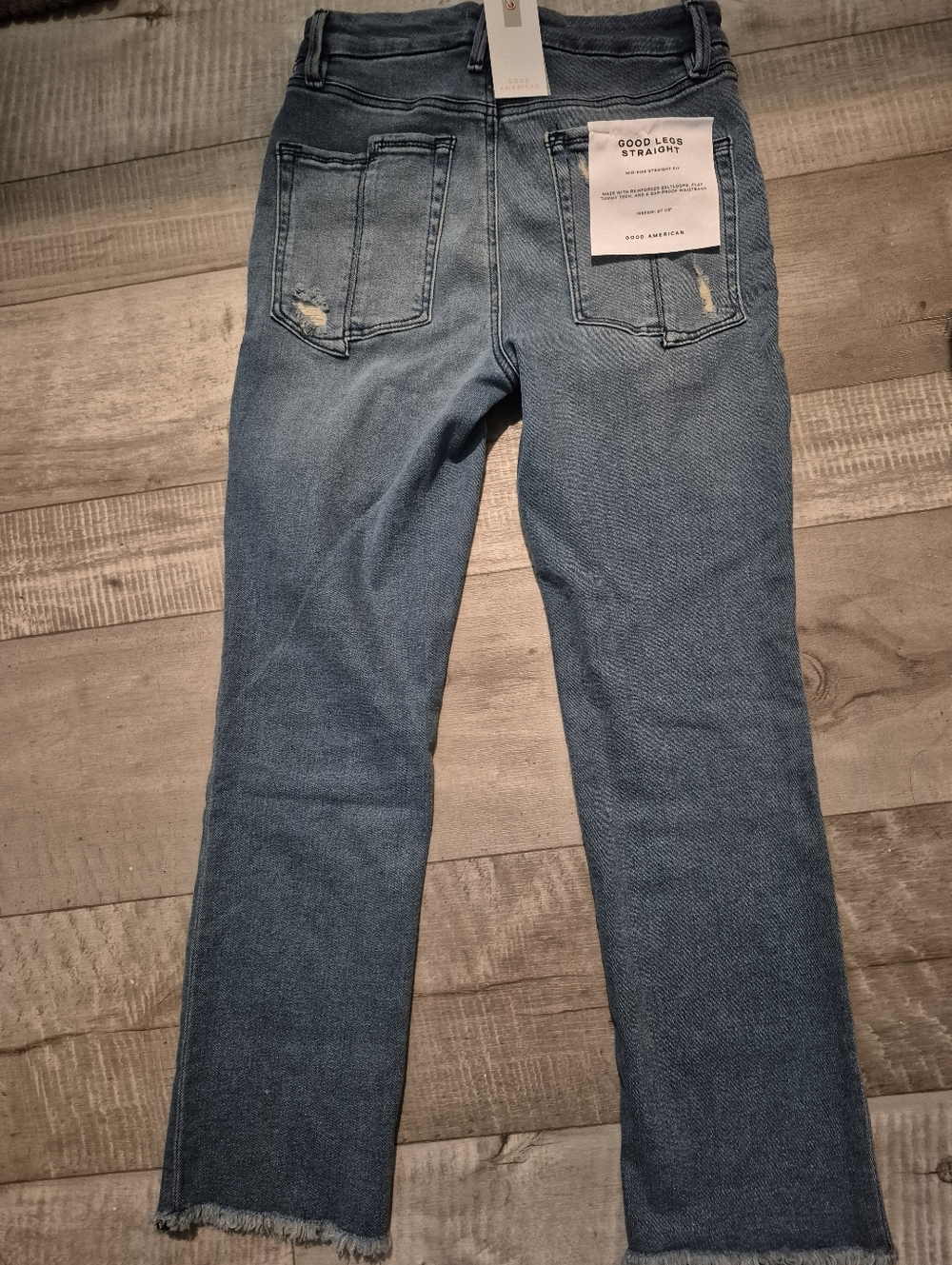 Good American Good Legs Straight Jeans Mid-rise Gap Proof Waist Light Blue Wash